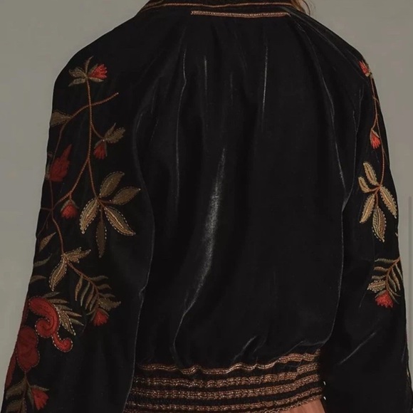 Anthropologie Floral Bomber Jacket Zipper Black Red - Picture 2 of 6